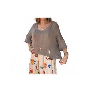 NEW SCANDAL ITALY rachel knit crochet top in grey